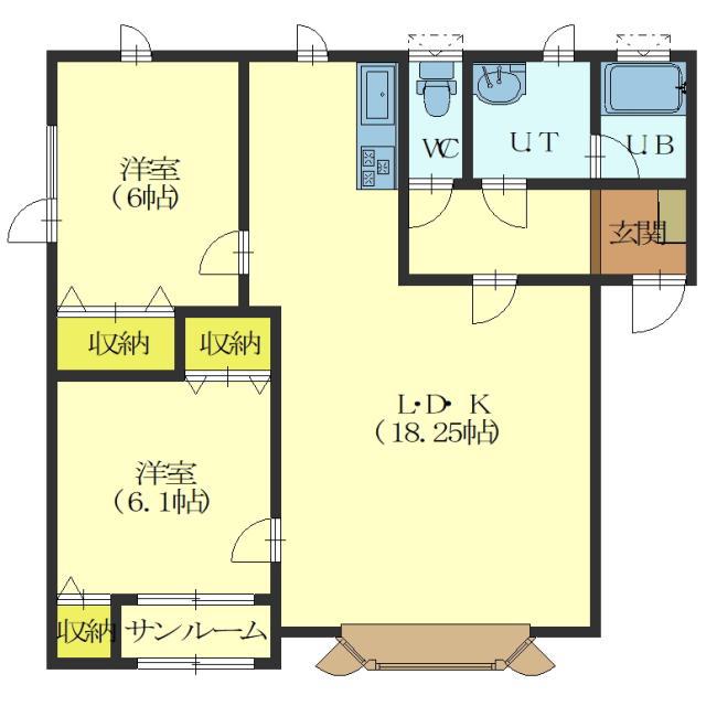 グランデール東浜(2LDK/2階)の間取り写真