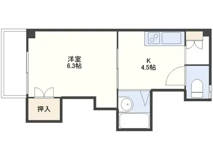 アベニューベルコート(1DK/3階)の間取り写真