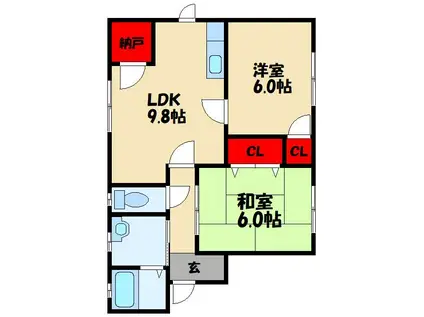 アントレ桂川 E棟(2LDK/2階)の間取り写真