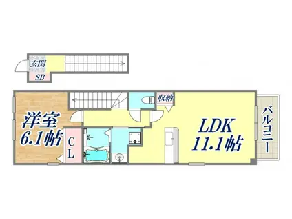 プラシード1(1LDK/2階)の間取り写真