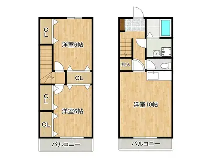 オーシャン小郡(2LDK/1階)の間取り写真
