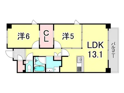 LIVECASA西宮(2LDK/4階)の間取り写真