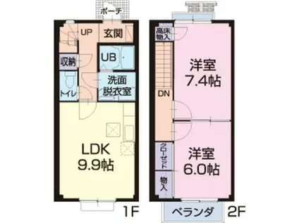 ダイヤモンドヒル福地B(2LDK/1階)の間取り写真
