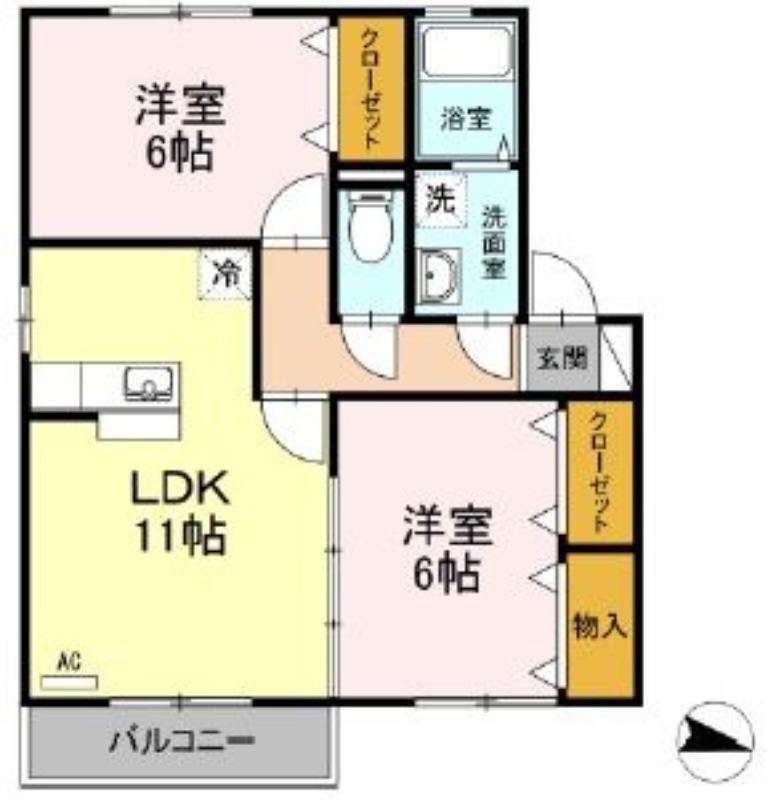 ライフモア守上B棟(2LDK/2階)の間取り写真