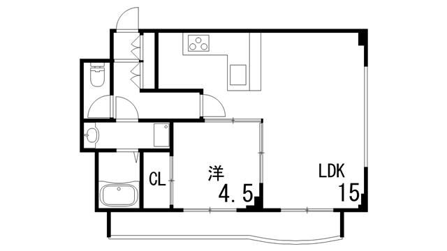 エルジャン芦屋(1LDK/3階)の間取り写真