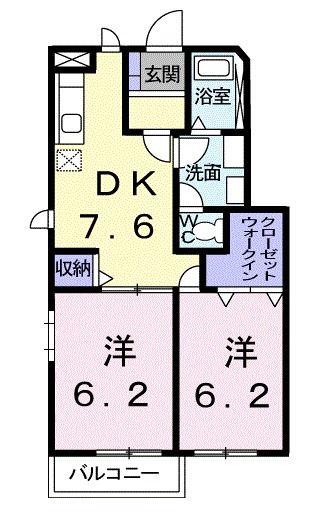 サンパティークII(2DK/1階)の間取り写真