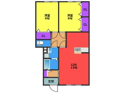 アンティーブ(2LDK/1階)の間取り写真