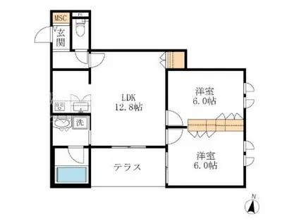 ウヴェルテュール(2LDK/1階)の間取り写真