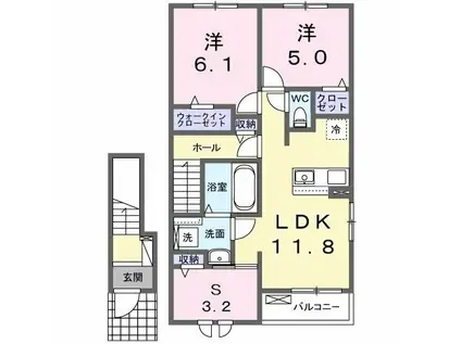ヒカルサ伊勢崎I(2LDK/2階)の間取り写真