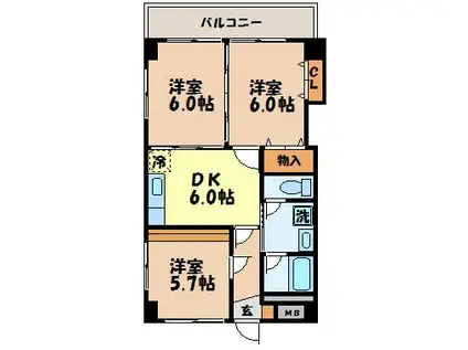 アズーリ(3DK/1階)の間取り写真