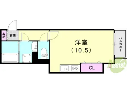 ベリッシモ曽根W IV(1K/3階)の間取り写真