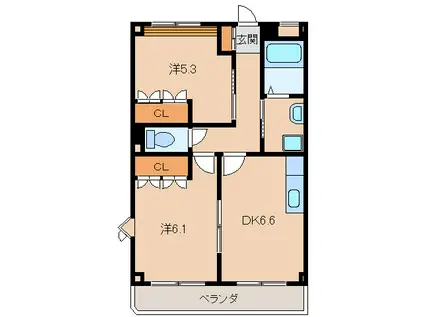 コムス・エルアール(2DK/2階)の間取り写真