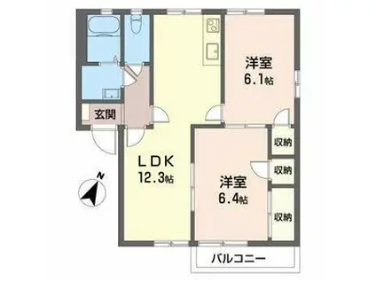 パークヒルズE(2LDK/2階)の間取り写真