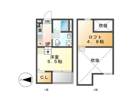 LA TACHE Ⅱ(1K/2階)の間取り写真