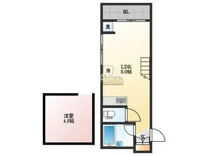 長崎大学医学部・ハイツ(ワンルーム/2階)の間取り写真