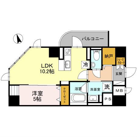 プレミアム菱屋西(1LDK/2階)の間取り写真