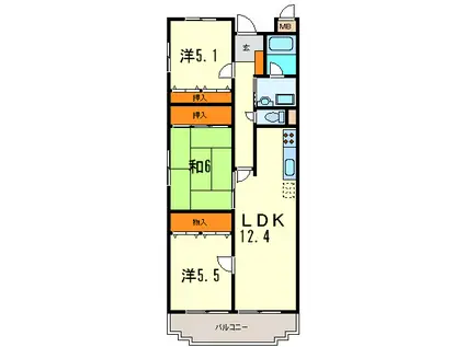オーキッド仁川(3LDK/3階)の間取り写真