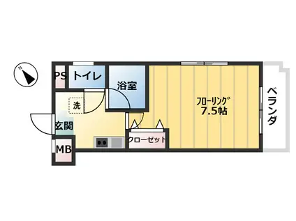 アポテッケン鳴尾(1K/3階)の間取り写真