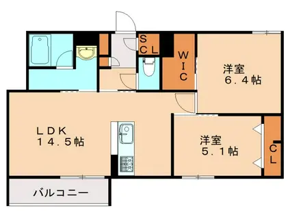 シャーメゾンさくら通 B棟(2LDK/2階)の間取り写真