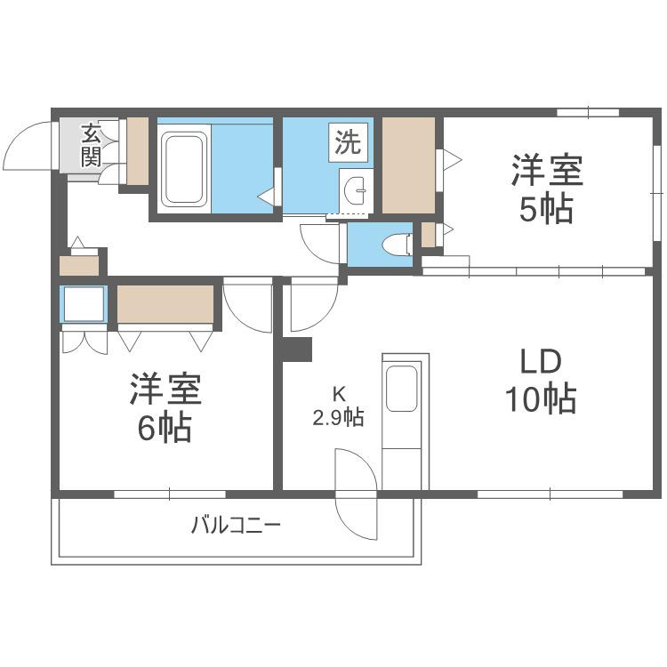 プライマル札幌円山旧サムティ円山レジデンス(2LDK/5階)の間取り写真