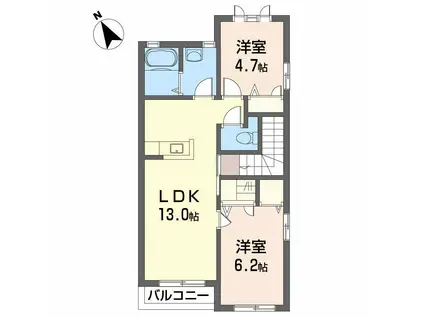 シーナ大洲(2LDK/2階)の間取り写真