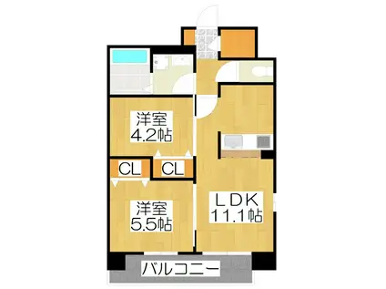 LIVE CASA 千本今出川(2LDK/6階)の間取り写真