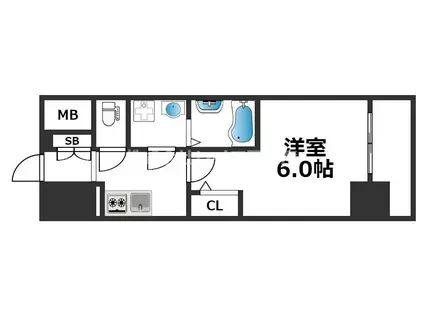 エスリード難波ザ・アーク(1K/12階)の間取り写真