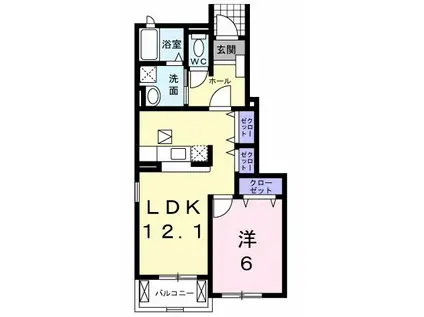 フレグランス(1LDK/1階)の間取り写真