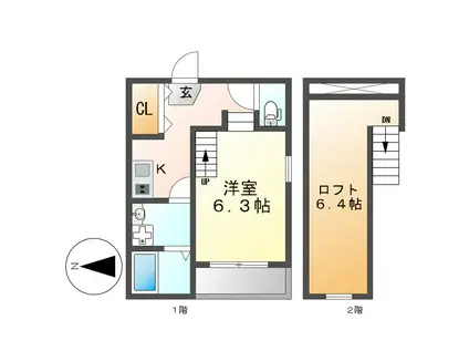 ディアコート松原(1K/2階)の間取り写真