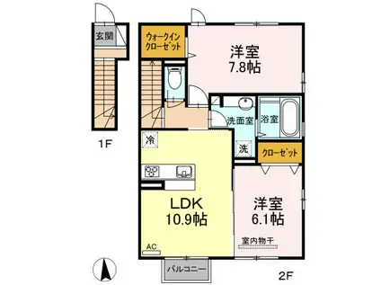 DーROOMまほろば(2LDK/2階)の間取り写真