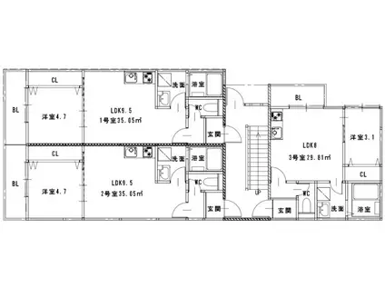 ハピネスベリー筑紫野(1LDK/1階)の間取り写真