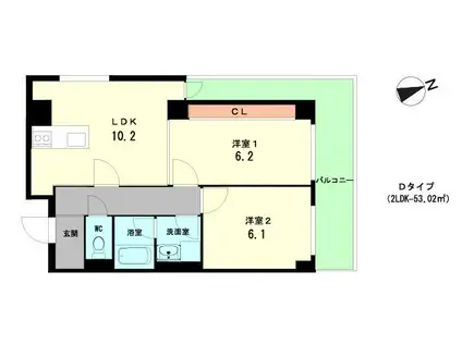 ウィステリア神戸湊川(2LDK/3階)の間取り写真