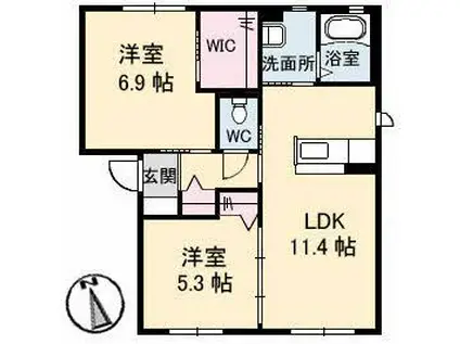 サンフィットC棟(2LDK/1階)の間取り写真