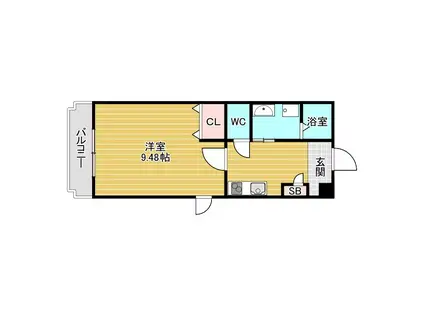 M・緑地(1K/1階)の間取り写真