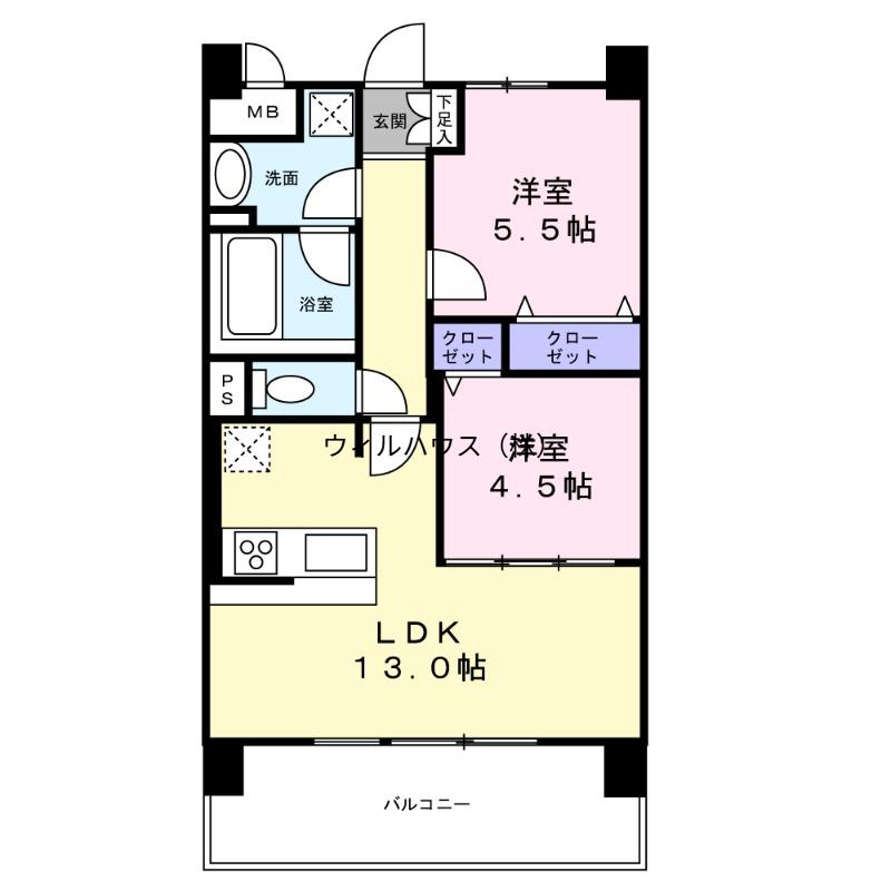 アトリエール堺寺地町(2LDK/5階)の間取り写真