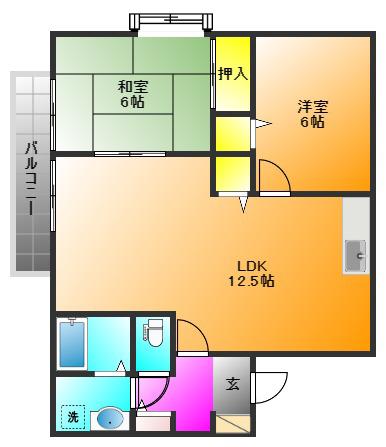 エステート津福(2LDK/2階)の間取り写真