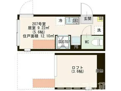 HARMONY TERACCEエディフィッシオ小竹向原(ワンルーム/2階)の間取り写真
