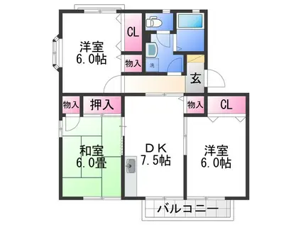 ヤマイチPLAZAセジュール2番館(3DK/2階)の間取り写真