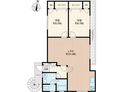 中島2丁目アパート(2LDK/2階)の間取り写真