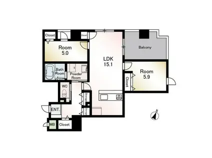 クロスフレア大濠公園(2LDK/2階)の間取り写真