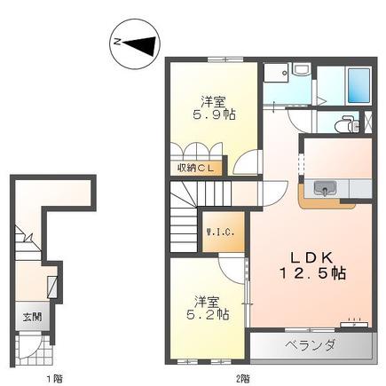 グランコート王喜(2LDK/2階)の間取り写真