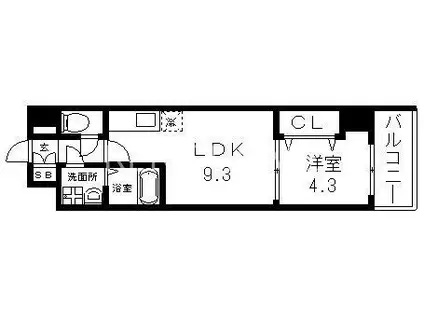 グランパシフィック北巽(1LDK/7階)の間取り写真