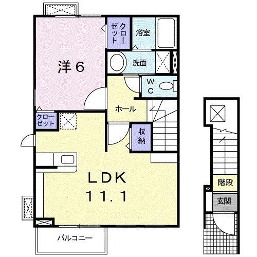 ラフィナート I(1LDK/2階)の間取り写真