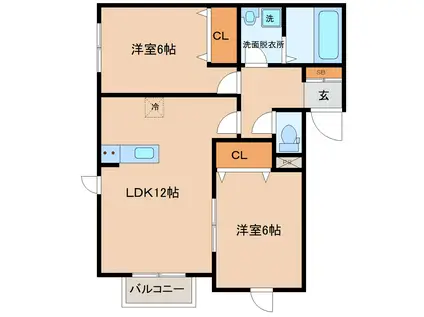 アスコット東勝山(2LDK/2階)の間取り写真