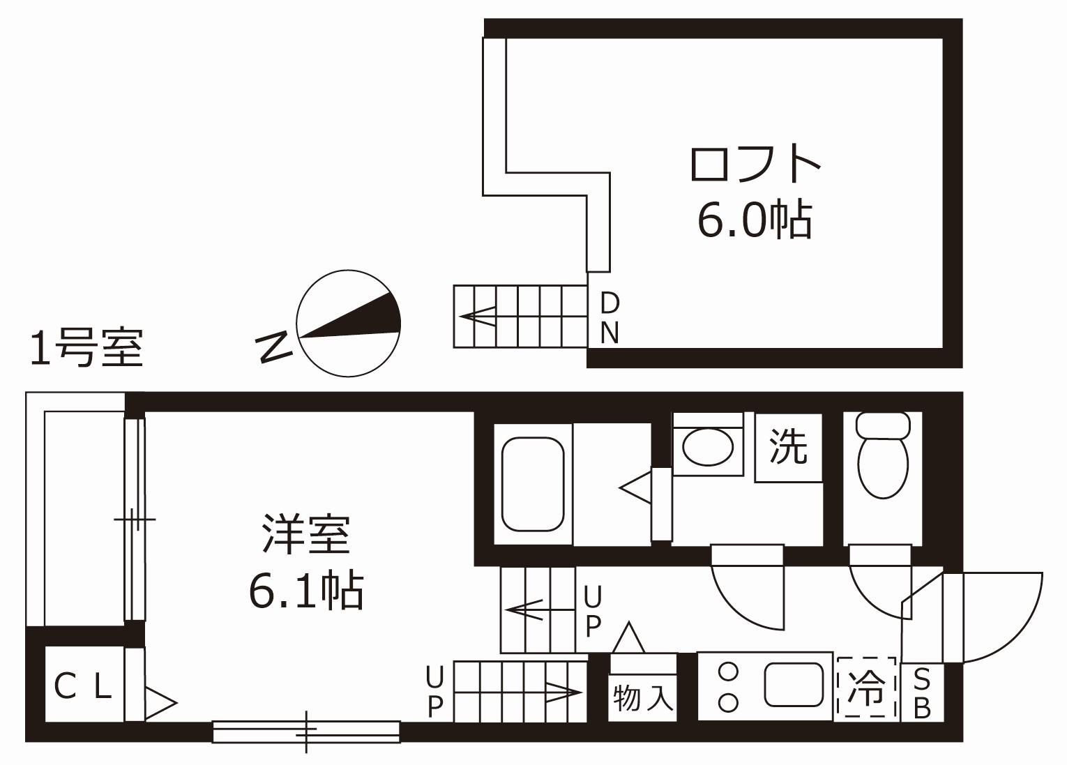 ハーモニーテラス大杉町II(1K/2階)の間取り写真