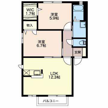 グランドールB(2LDK/1階)の間取り写真