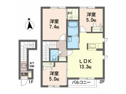 メゾンドラフィネ B(3LDK/2階)の間取り写真