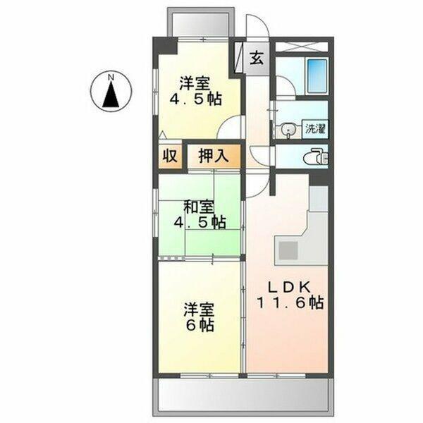 横山マンション(3LDK/6階)の間取り写真