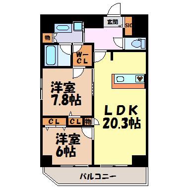 新栄アイサンメゾン(2LDK/10階)の間取り写真