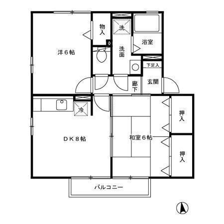 エスポアール日ノ出(2DK/1階)の間取り写真